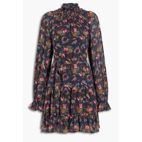 Cinq à Sept Daija Belted Tiered Floral Print Chiffon Mini Dress - Picture 3 of 11